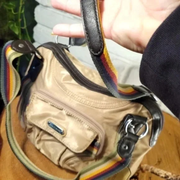 Retro Rainbow Strap Nylon Bag with tethered mini purse - Picture 8 of 16